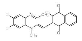 2-chloro-3-[(E)-(6,7-dichloro-1,3-dimethyl-quinoxalin-2-ylidene)methyl]naphthalene-1,4-dione结构式