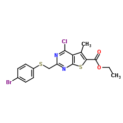 ethyl 2-{[(4-bromophenyl)thio]methyl}-4-chloro-5-methylthieno[2,3-d]pyrimidine-6-carboxylate结构式