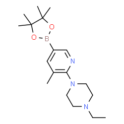 1-ethyl-4-(3-Methyl-5-(4,4,5,5-tetramethyl-1,3,2-dioxaborolan-2-yl)pyridin-2-yl)piperazine结构式