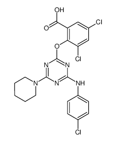 3,5-dichloro-2-[4-(4-chloro-anilino)-6-piperidin-1-yl-[1,3,5]triazin-2-yloxy]-benzoic acid结构式