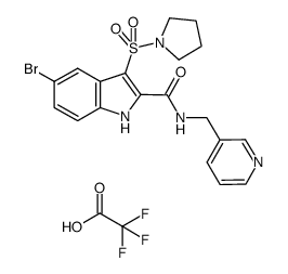 5-bromo-N-(pyridin-3-ylmethyl)-3-(pyrrolidin-1-ylsulfonyl)-1H-indole-2-carboxamide trifluoroacetate结构式