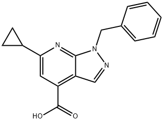 1-苄基-6-环丙基-1H-吡唑并[3,4-B]吡啶-4-羧酸结构式