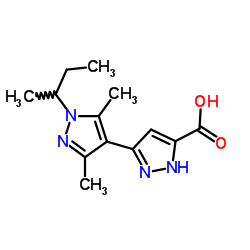 1'-sec-Butyl-3',5'-dimethyl-1H,1'H-3,4'-bipyrazole-5-carboxylic acid结构式