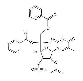 1-(2'-O-acetyl-5',6'-di-O-benzoyl-3'-O-mesyl-β-D-allofuranosyl)thymine Structure