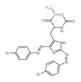 methyl 2-acetamido-3-[(2Z)-5-(4-bromophenyl)diazenyl-2-[(4-bromophenyl)hydrazinylidene]imidazol-4-yl]propanoate structure