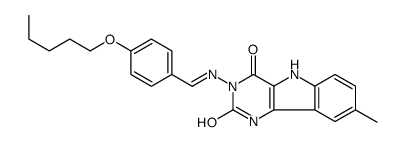 8-methyl-3-[(4-pentoxyphenyl)methylideneamino]-1,5-dihydropyrimido[5,4-b]indole-2,4-dione结构式