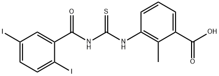 3-[[[(2,5-diiodobenzoyl)amino]thioxomethyl]amino]-2-methyl-benzoic acid structure