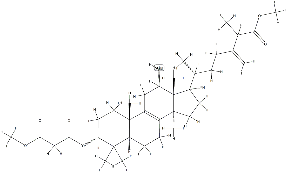 12α-Hydroxy-3α-(3-methoxy-1,3-dioxopropoxy)-24-methylene-5α-lanost-8-en-26-oic acid methyl ester structure