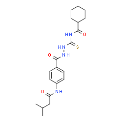 N-[(2-{4-[(3-methylbutanoyl)amino]benzoyl}hydrazino)carbonothioyl]cyclohexanecarboxamide structure