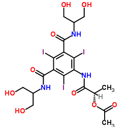 (2S)-1-({3,5-Bis[(1,3-dihydroxy-2-propanyl)carbamoyl]-2,4,6-triiodophenyl}amino)-1-oxo-2-propanyl acetate结构式