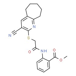 methyl 2-({[(3-cyano-6,7,8,9-tetrahydro-5H-cyclohepta[b]pyridin-2-yl)sulfanyl]acetyl}amino)benzoate structure