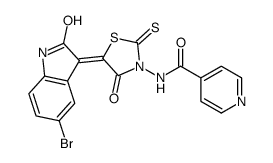 N-[5-(5-Bromo-1,2-dihydro-2-oxo-3H-indol-3-ylidene)-4-oxo-2-thioxothiazolidin-3-yl]-4-pyridinecarboxamide结构式