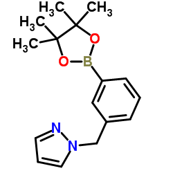 1-[3-(4,4,5,5-Tetramethyl-1,3,2-dioxaborolan-2-yl)benzyl]-1H-pyrazole, 2-{3-[(1H-Pyrazol-1-yl)methyl]phenyl}-4,4,5,5-tetramethyl-1,3,2-dioxaborolane structure