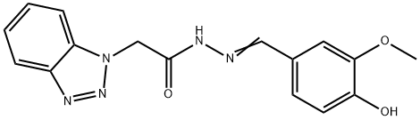 (E)-2-(1H-benzo[d][1,2,3]triazol-1-yl)-N-(4-hydroxy-3-methoxybenzylidene)acetohydrazide结构式