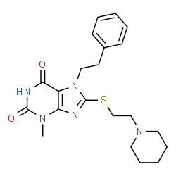 3-methyl-7-phenethyl-8-((2-(piperidin-1-yl)ethyl)thio)-3,7-dihydro-1H-purine-2,6-dione结构式