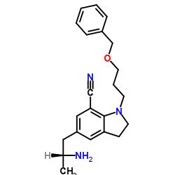 (R )-5-(2-aminopropyl)-1-(3-benzyloxypropyl) indoline-7-carbonitrile structure