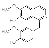 1-(4-hydroxy-3-methoxybenzyl)-6-methoxyisoquinolin-7-ol (en)7-Isoquinolinol, 1-[(4-hydroxy-3-methoxyphenyl)methyl]-6-methoxy- (en) Structure
