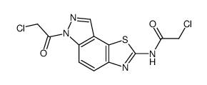 2-chloro-N-[6-(2-chloroacetyl)-6H-pyrazolo[4',3':3,4]benzo[1,2-d]thiazol-2-yl]-acetamide结构式