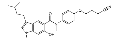 5-{N-[4-(3-cyanopropoxy)phenyl]-N-methylaminocarbonyl}-3-(3-methylbutyl)-6-hydroxy-1H-indazole Structure