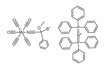 bis(triphenylphosphine)iminium pentacarbonyl[methoxy(phenyl)(trihydridoborate)acetonitrile]molybdenum Structure