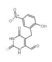 4-Pyrimidinecarboxaldehyde,1,2,3,6-tetrahydro-5-[(2-hydroxy-5-nitrophenyl)methyl]-6-oxo-2-thioxo-结构式