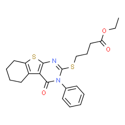 Ethyl 4-[(4-oxo-3-phenyl-3,4,5,6,7,8-hexahydro[1]benzothieno[2,3-d]pyrimidin-2-yl)sulfanyl]butanoate Structure