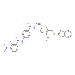Benzoic acid, 4-[(2-methyl-3-nitrobenzoyl)amino]-, [[3-[(2-benzoxazolylthio)methyl]-4-methoxyphenyl]methylene]hydrazide (9CI) picture