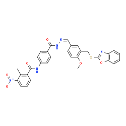 Benzoic acid, 4-[(2-methyl-3-nitrobenzoyl)amino]-, [[3-[(2-benzoxazolylthio)methyl]-4-methoxyphenyl]methylene]hydrazide (9CI) structure