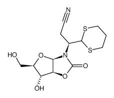 3-[(S)-1-(1,3-dithian-2-yl)]cyanoethyl-(1,2-dideoxy-β-D-arabinofurano)-[1,2-d]-2-oxazolidinone Structure