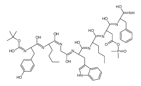 dimethylphosphoryl (3S)-4-[[(2S)-1-amino-1-oxo-3-phenylpropan-2-yl]amino]-3-[[(2S)-2-[[(2S)-2-[[2-[[(2S)-2-[[(2S)-3-(4-hydroxyphenyl)-2-[(2-methylpropan-2-yl)oxycarbonylamino]propanoyl]amino]hexanoyl]amino]acetyl]amino]-3-(1H-indol-3-yl)propanoyl]amino]he Structure