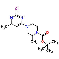 2-Methyl-2-propanyl 4-(2-chloro-6-methyl-4-pyrimidinyl)-2-methyl-1-piperazinecarboxylate结构式