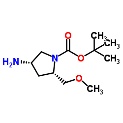 2-Methyl-2-propanyl (2S,4S)-4-amino-2-(methoxymethyl)-1-pyrrolidinecarboxylate结构式