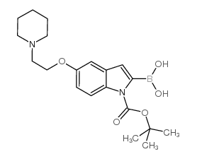 2-硼-5-[2-(1-哌啶基)乙氧基]-1H-吲哚-1-羧酸-1-(1,1-二甲基乙基)酯结构式