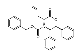 (3S,5S,6R)-4-(benzyloxycarbonyl)-5,6-diphenyl-3-(2'-propenyl)-2,3,5,6-tetrahydro-4H-1,4-oxazin-2-one Structure