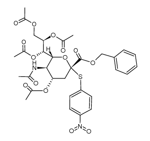 benzyl [S-(4-nitrophenyl) 5-acetamido-4,7,8,9-tetra-O-acetyl-3,5-dideoxy-2-thio-α-D-glycero-D-galacto-2-nonulopyranosid]onate Structure