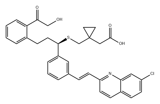 Cyclopropaneacetic acid, 1-[[[(1R)-1-[3-[(1E)-2-(7-chloro-2-quinolinyl)ethenyl]phenyl]-3-[2-(2-hydroxyacetyl)phenyl]propyl]thio]methyl]- structure