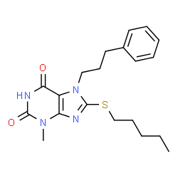 3-methyl-8-(pentylthio)-7-(3-phenylpropyl)-3,7-dihydro-1H-purine-2,6-dione结构式