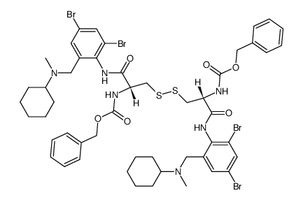 N,N'-bisbenzilossicarbonilcistin-bis<2,4-dibromo-6-(N-cicloesil-N-metil)aminometil>anilide结构式
