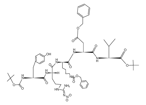 Boc-Tyr-Arg(NO2)-D-Lys(Z)-Asp(OBzl)-Val-OBut结构式