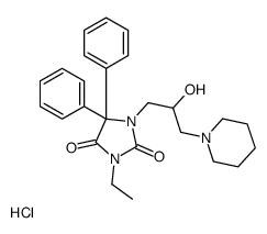 2,4-Imidazolidinedione, 5,5-diphenyl-3-ethyl-1-(2-hydroxy-3-(1-piperid inyl)propyl)-, monohydrochloride结构式