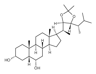 (22R,23R,24S)-22,23-isopropylidenedioxy-24-methyl-5β-cholestane-3α,6α-diol Structure