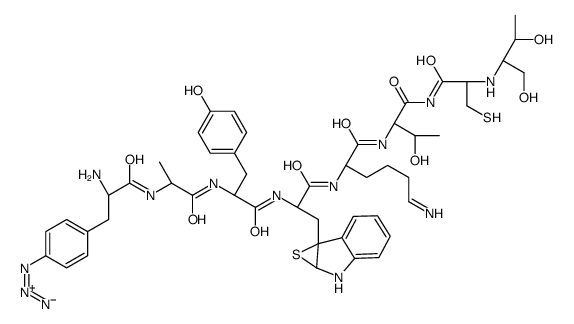 (2S)-2-[[(2R)-3-[(1aR)-1a,2-dihydrothiireno[2,3-b]indol-6b-yl]-2-[[(2S)-2-[[(2S)-2-[[(2R)-2-amino-3-(4-azidophenyl)propanoyl]amino]propanoyl]amino]-3-(4-hydroxyphenyl)propanoyl]amino]propanoyl]amino]-N-[(2S,3R)-1-[[(2R)-2-(1,3-dihydroxybutan-2-ylamino)-3结构式