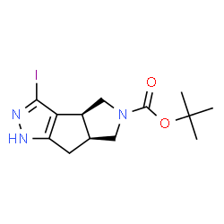 Cis-(3bS,6aS)-叔-丁基 3-碘-3b,4,6a,7-四氢-1H-吡咯并[3,4:3,4]环戊二烯并[1,2-c]吡唑-5(6H)-甲酸基酯结构式