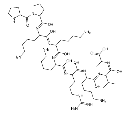 (2S)-2-[[(2S)-2-[[(2S)-6-amino-2-[[(2S)-2-[[(2S)-6-amino-2-[[(2S)-6-amino-2-[[(2S)-6-amino-2-[[(2S)-1-[(2S)-pyrrolidine-2-carbonyl]pyrrolidine-2-carbonyl]amino]hexanoyl]amino]hexanoyl]amino]hexanoyl]amino]-5-(diaminomethylideneamino)pentanoyl]amino]hexano结构式