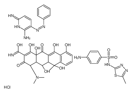 (4S,4aR,5S,6S,12aR)-4-(dimethylamino)-1,5,6,10,11,12a-hexahydroxy-6-methyl-3,12-dioxo-4,4a,5,5a-tetrahydrotetracene-2-carboxamide,4-amino-N-(5-methyl-1,3,4-thiadiazol-2-yl)benzenesulfonamide,3-phenyldiazenylpyridine-2,6-diamine,hydrochloride结构式