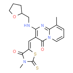 9-methyl-3-[(3-methyl-4-oxo-2-thioxo-1,3-thiazolidin-5-ylidene)methyl]-2-[(tetrahydro-2-furanylmethyl)amino]-4H-pyrido[1,2-a]pyrimidin-4-one structure