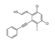 N-[4,6-dichloro-3-iodo-2-(2-phenylethynyl)phenyl]methanethioamide Structure