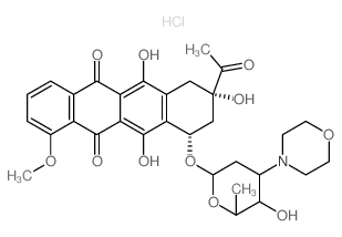 5,12-Naphthacenedione, 8-acetyl-7,8,9,10-tetrahydro-6,8, 11-trihydroxy-1-methoxy-10-[[2,3, 6-trideoxy-3-(4-morpholinyl)-.alpha.-L-lyxo-hexopyranosyl]oxy]-, hydrochloride, (8S-cis)- picture