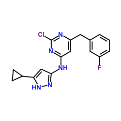 2-Chloro-N-(5-cyclopropyl-1H-pyrazol-3-yl)-6-(3-fluorobenzyl)-4-pyrimidinamine结构式