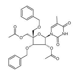 1-(4-C-acetoxymethyl-2-O-acetyl-3,5-di-O-benzyl-β-D-ribofuranosyl)thymine Structure